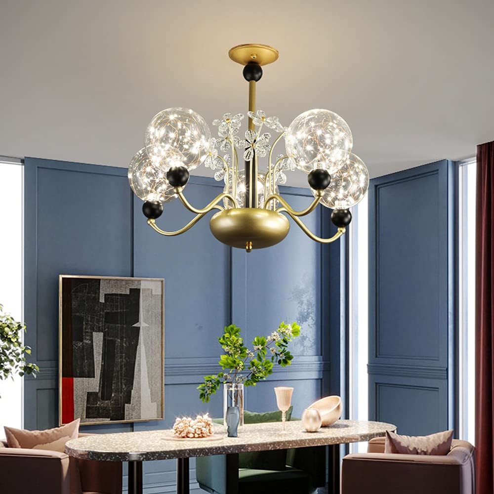 Modern LED Chandelier Light - Luxury Crystal Pendant Lighting for Living Room, Bedroom & Dining Room | Scandinavian Minimalist Design, Neutral Warm White Light | Perfect for Home Decor, Restaurant Ambiance & Hotel Lobbies
