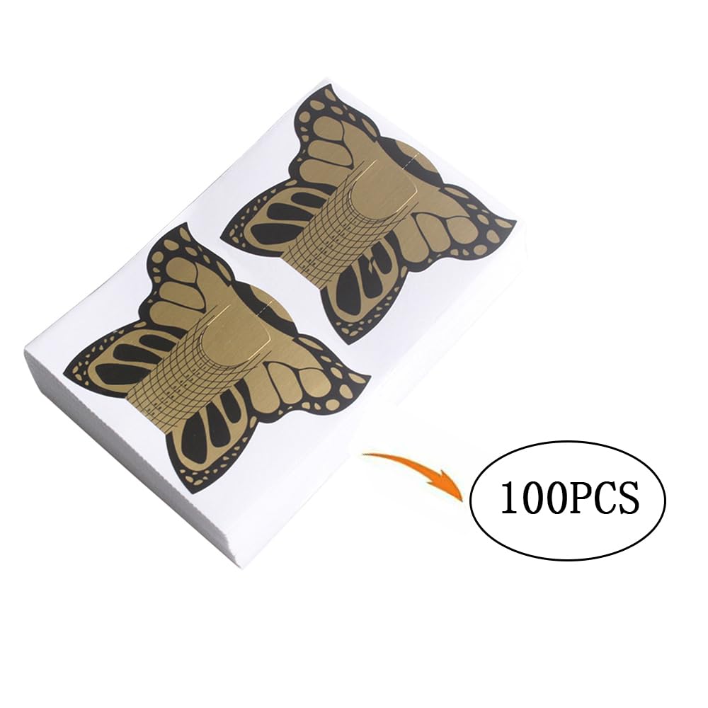 BeautyLeader 100pcs Professional Butterfly Square Nail Forms for C Curve Acrylic & UV Gel Nails - Nail Extension Builder, Art Tool Guide Stickers Dispenser - Perfect for Salon, Home Manicure & DIY Nail Art