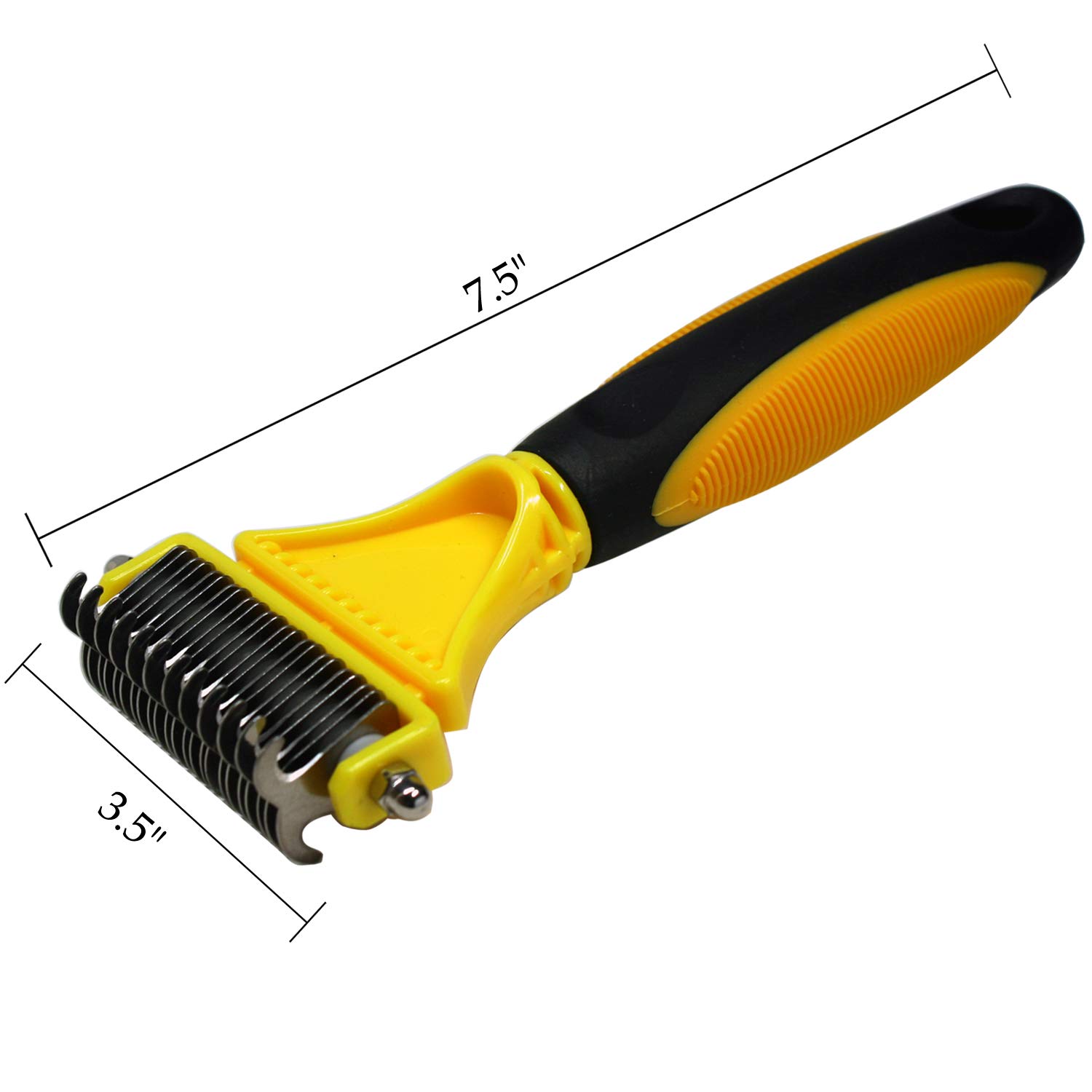 2-Sided Pet Dematting Comb for Cats & Dogs - Safe Undercoat Rake Grooming Tool for Removing Mats & Tangles - Medium/Long Hair Shedding Brush (Yellow) - Perfect for Home Grooming & Professional Pet Care