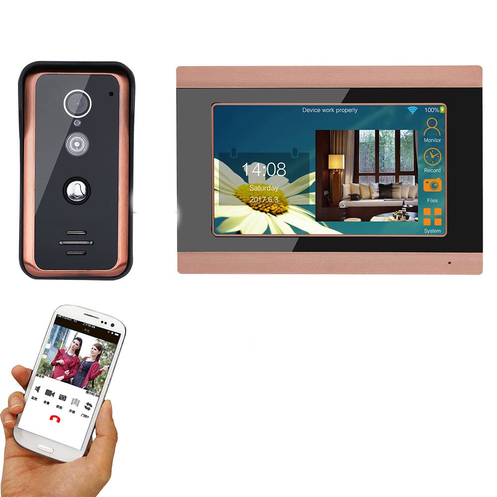 7 Inch Wired WiFi Smart Video Doorbell Intercom System - 1000TVL HD Camera with IR-CUT, Remote APP Control, Two-Way Talk, Unlock & Recording - Indoor Monitor & Outdoor Unit (Ideal for Homes, Apartments & Office Security)