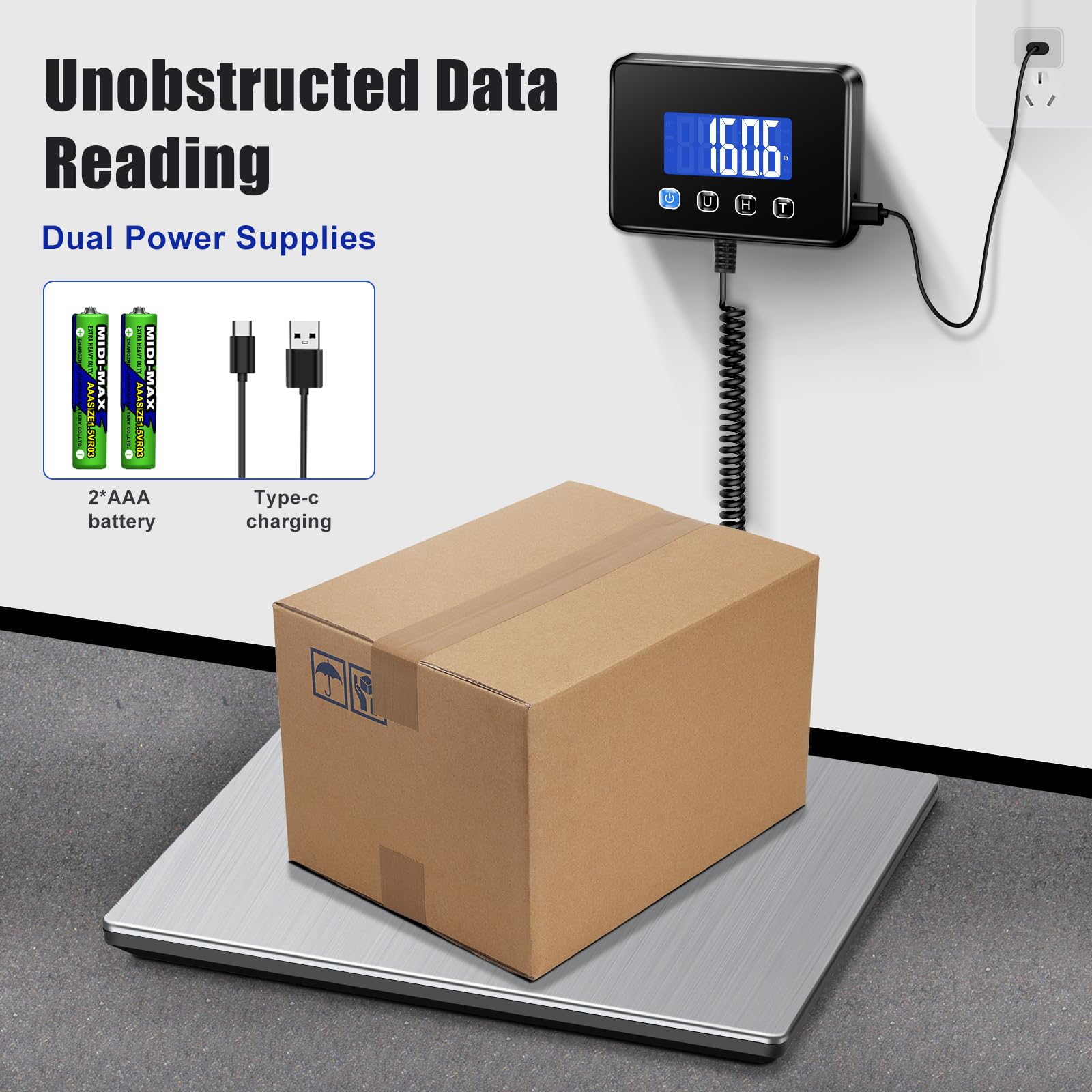 Heavy Duty Digital Shipping Scale 660lbs - High Precision 0.35oz Postal Scale for Packages, Small Business & Home Use - Includes Battery & Charging Cable - Perfect for E-commerce, Warehouses & Luggage Weighing