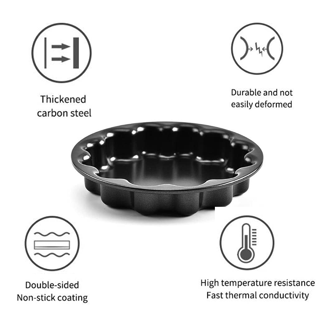 **Hoshen 5.6-Inch Petal-Shaped Carbon Steel Baking Pan Set, Non-Stick Cake Mold for Bread, Muffins & Pastries – FDA Approved, 2-Piece Black Bakeware – Perfect for Home Baking & Party Desserts**