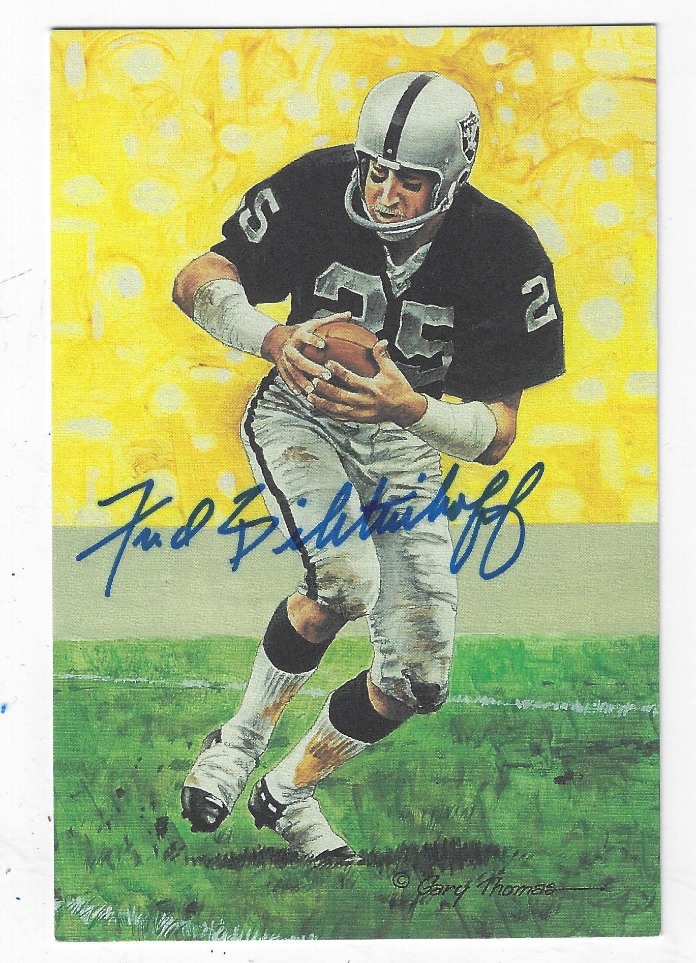 Fred Biletnikoff Autographed Oakland Raiders NFL Goal Line Art Football Card - Collectible Memorabilia for Fans & Sports Enthusiasts - Perfect for Display, Gifts, and Sports Collections