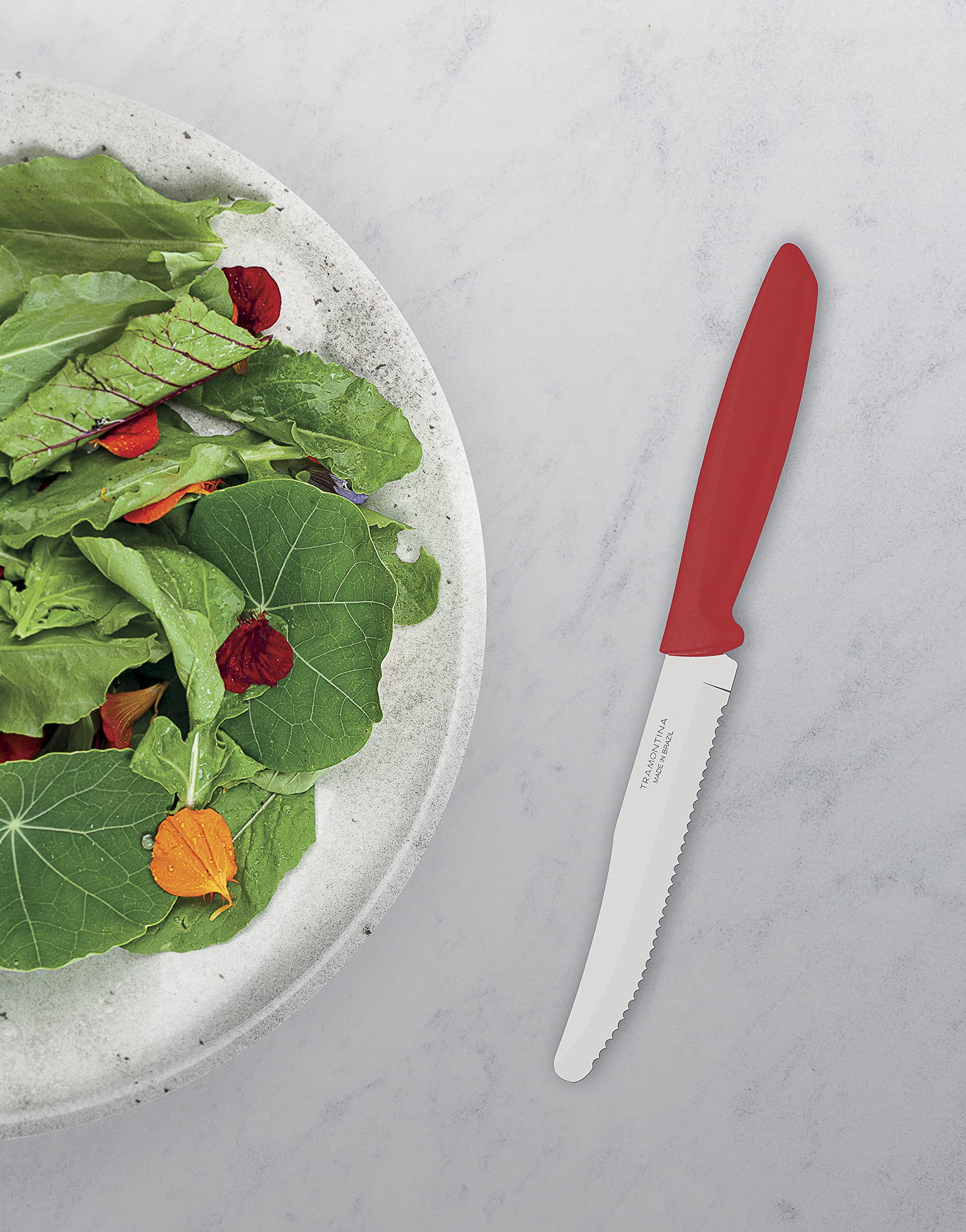 Tramontina 6-Piece Kitchen Knife Set - Stainless Steel Serrated Fruit & Tomato Knife, Vegetable Chopper & Peeler with Rounded Tip (Red) - Perfect for Cooking, Slicing Fruits & Meal Prep