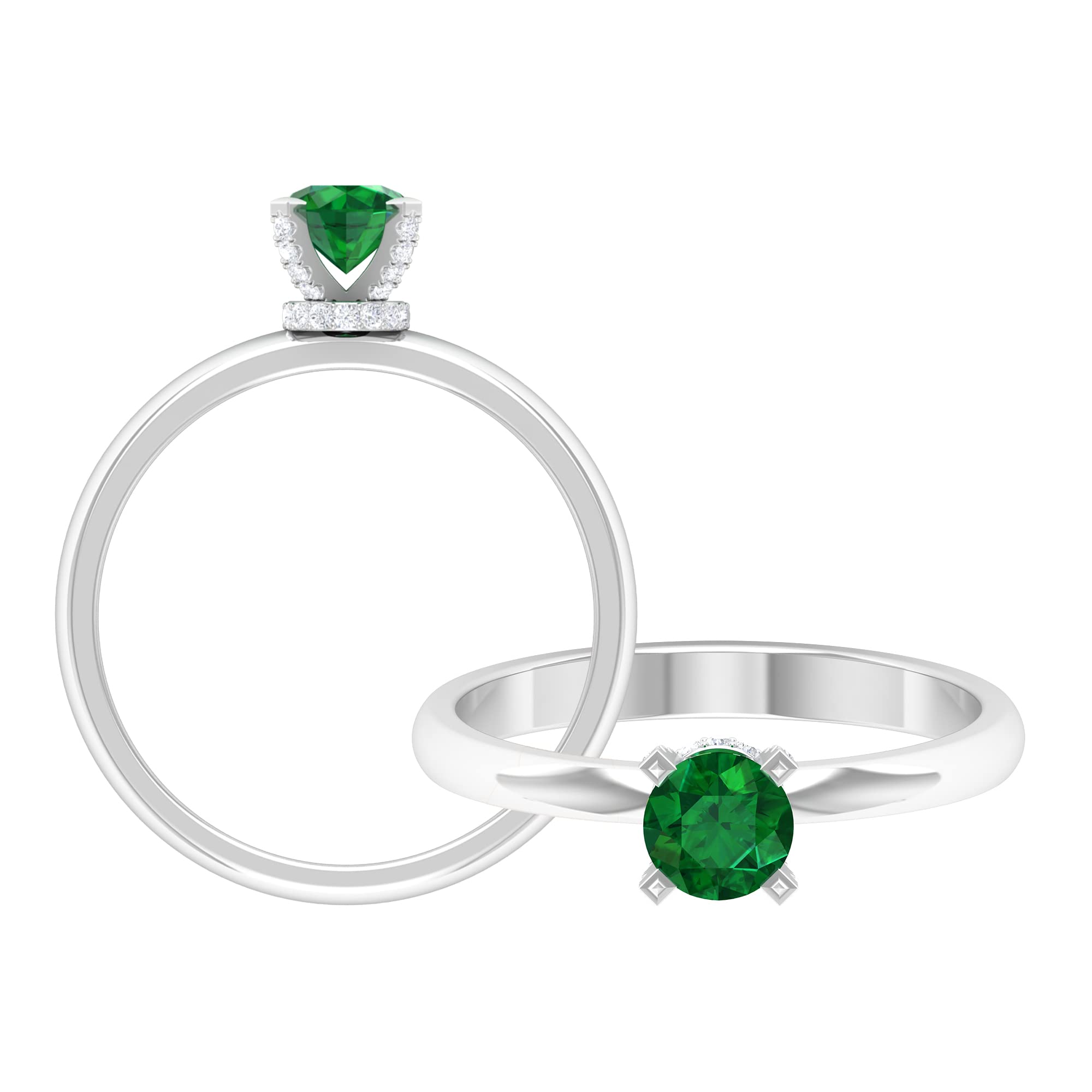 3/4 CT Emerald Solitaire Ring for Women - 14K Solid Gold May Birthstone Ring with Diamond Hidden Halo & Prong Setting | Elegant Jewelry Gift for Anniversary, Engagement, Mother's Day & Special Occasions