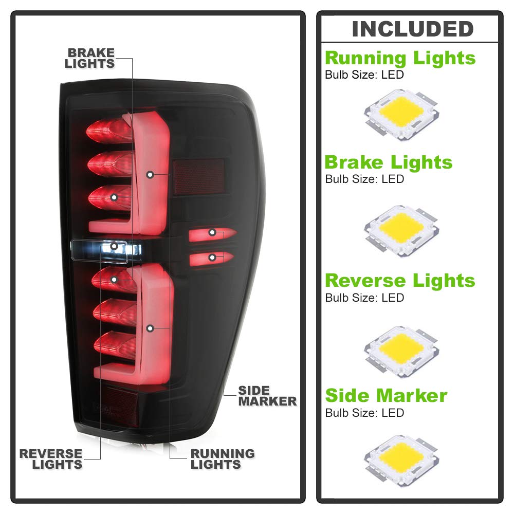 ACANII Smoked Black LED Tube Tail Lights for 2019-2023 GMC Sierra 1500/2500HD/3500HD - Left & Right Pair - Enhanced Visibility & Style for Night Driving & Off-Road Adventures