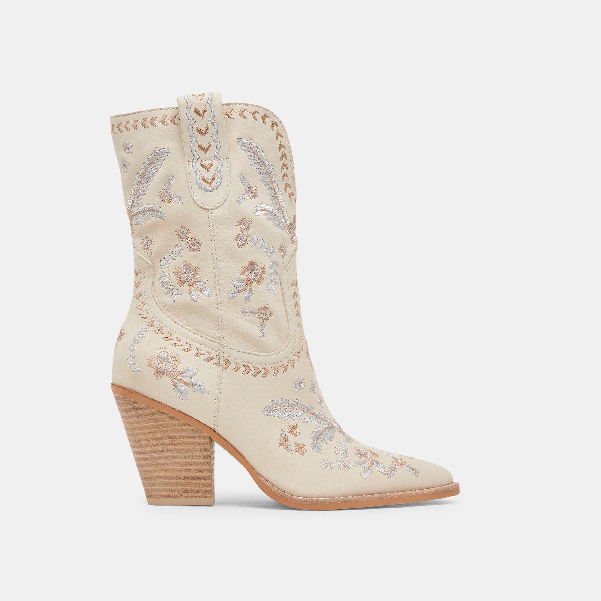 JESSEY Women's Floral Boots in Creme Nubuck Leather - Stylish Ankle Booties for Fall & Winter Fashion, Date Night & Office Wear