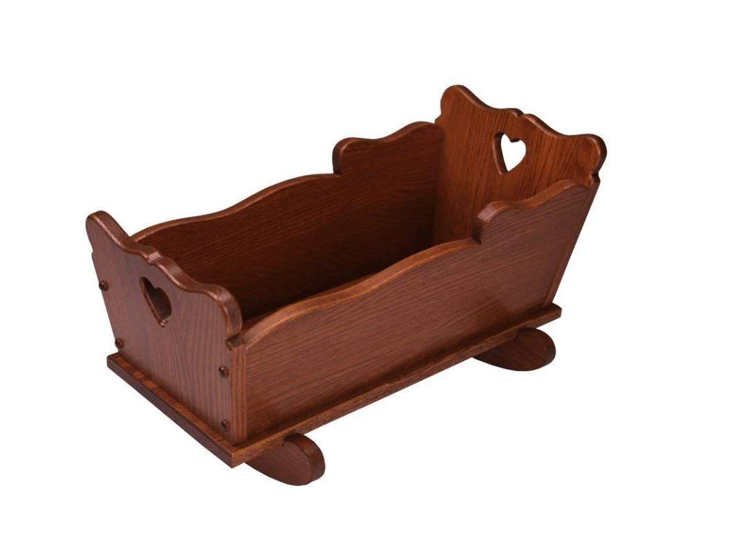 Solid Oak Medium Doll Cradle - Handcrafted Amish Furniture for Kids with Harvest Stain - Perfect for Playrooms, Bedrooms & Nursery Decor