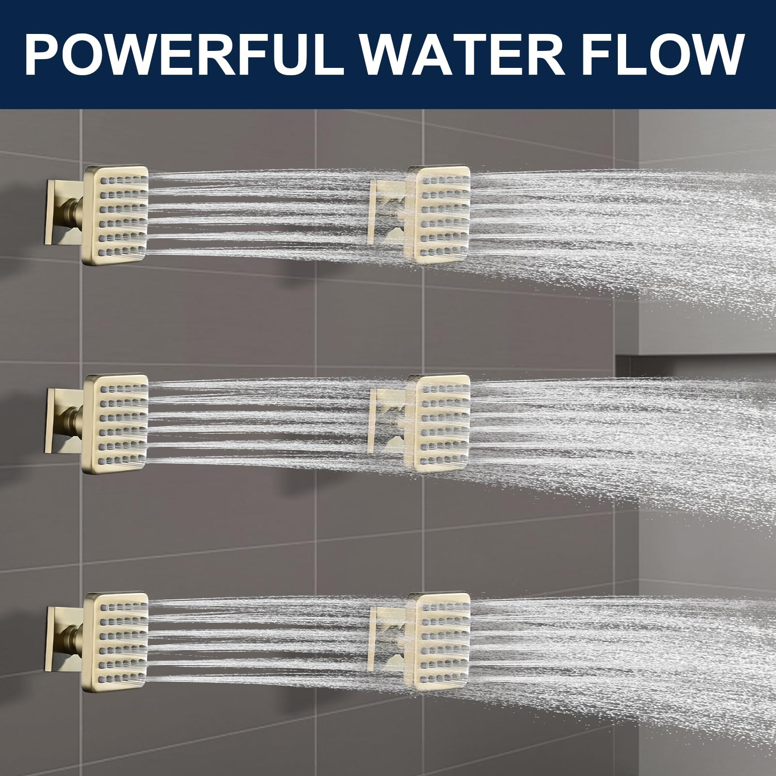 Premium Solid Brass Square Shower Body Spray Jets - High Pressure Wall Mount Shower Massage Jets (6PCS, Brushed Gold) for Luxury Bathroom & Spa Experience - Perfect for Relaxation & Hydrotherapy