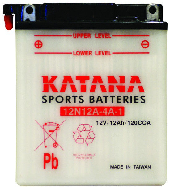 Katana 12V 12Ah 4A Motorcycle Battery - High-Performance Replacement for Motorbikes, ATVs, and Scooters - Perfect for Long Rides and Off-Road Adventures