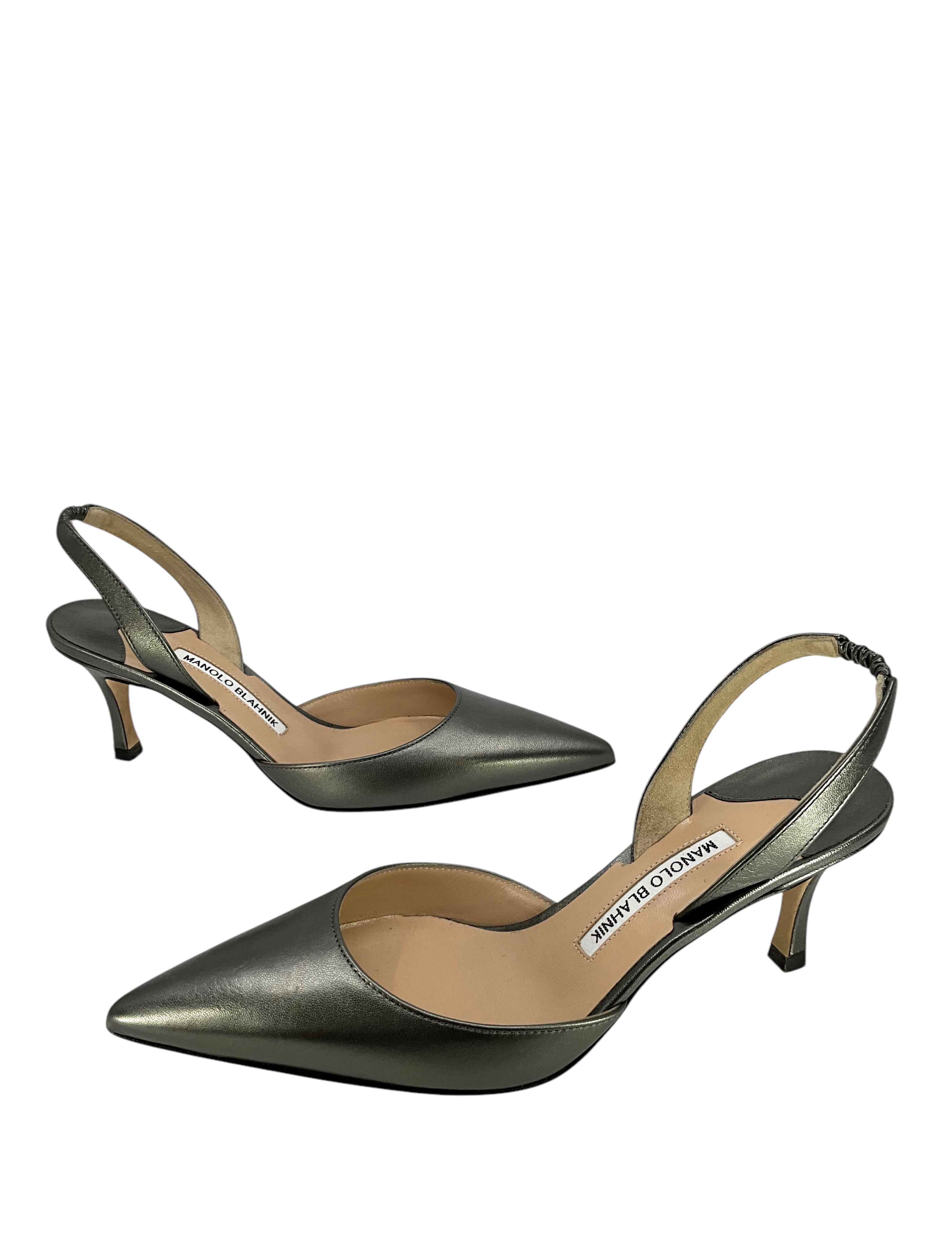 Manolo Blahnik Leather Carolyne Slingback Pumps - Women's Size 7 Luxury High Heels for Weddings, Parties & Special Occasions