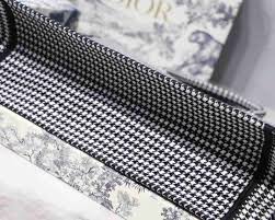 Dior Book Tote Bag - White & Black Embroidered Canvas Houndstooth Pattern Luxury Handbag for Women | Perfect for Work, Travel & Everyday Use