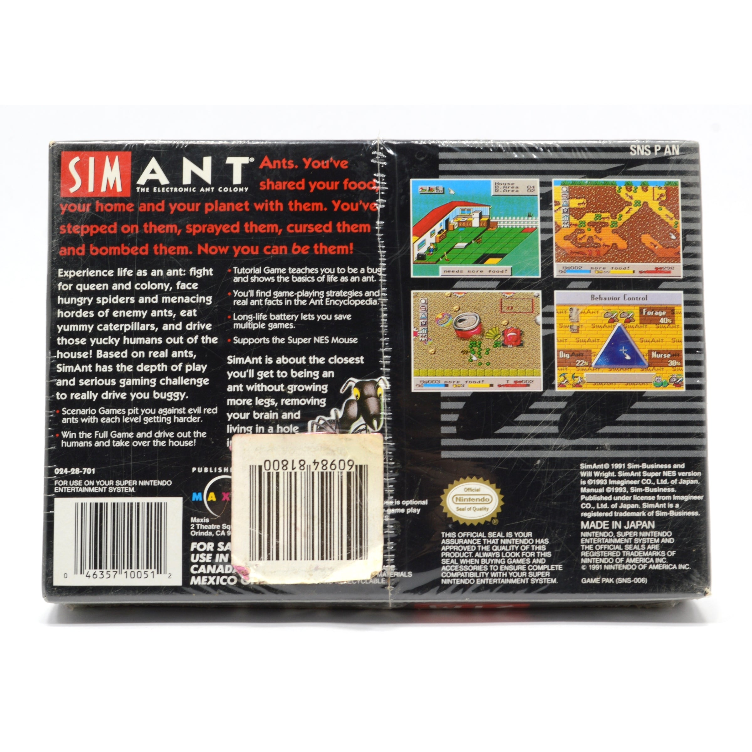 Brand New Super Nintendo SNES SIM ANT Game - MISB NIB MIB Sealed North America Version - Perfect for Retro Gaming Collectors & Classic Console Enthusiasts