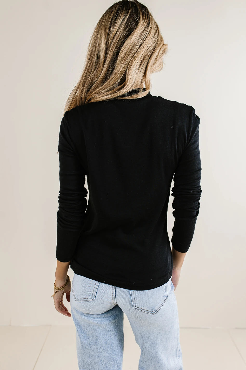Alani Mock Neck Top for Women - Black Stretch Knit Long Sleeve Shirt | Slim Fit Work Blouse & Casual Wear | Perfect for Office, Date Night & Everyday Outfits