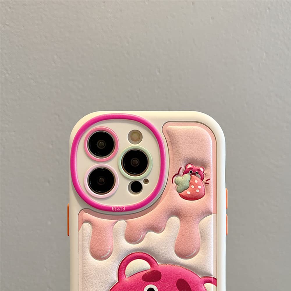Cute Pink Bear TPU Leather Embossed Cartoon Case for iPhone 11 Pro Max - Shockproof Protective Soft Rubber Phone Cover for Women & Girls | Perfect for Daily Use, Travel & Gift Giving