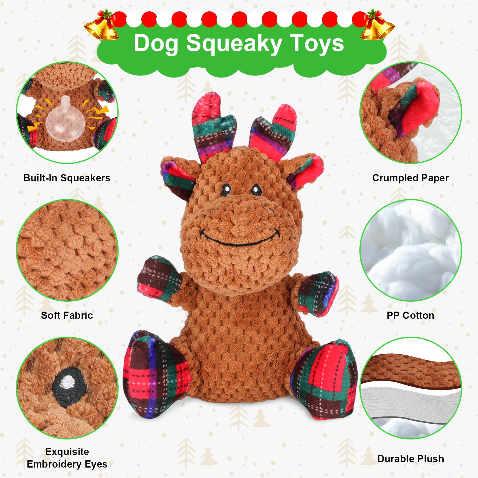 Christmas Dog Toys - 2 Pack Plush Squeaky Chew Toys with Santa & Reindeer Shapes, Interactive Puppy Toys for Small & Medium Dogs | Perfect for Holiday Playtime, Training Rewards & Dog Gift Ideas