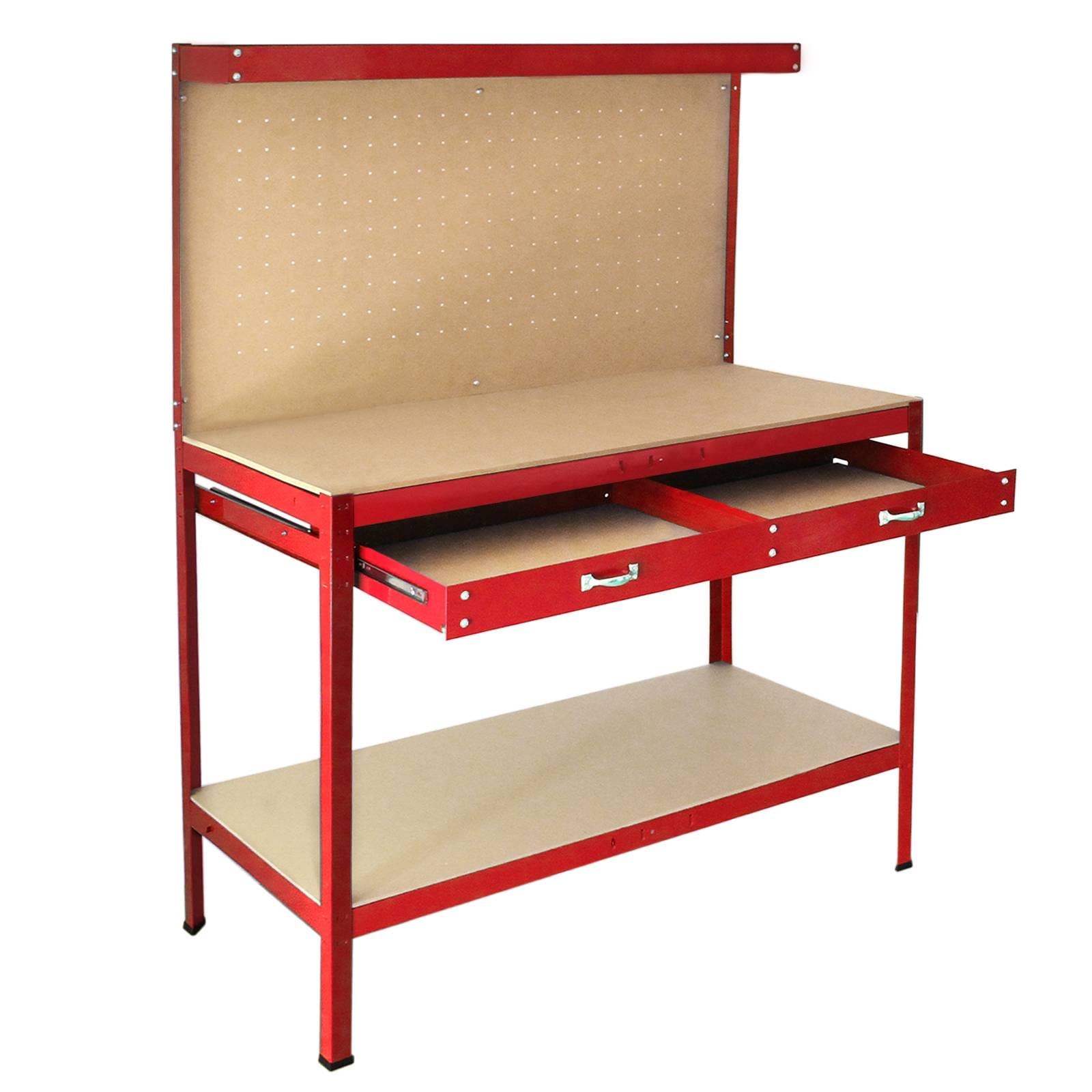 Heavy-Duty Monster Shop Workshop Workbench with Pegboard & Drawer - Industrial Steel Work Table with Tool Storage, Garage Shelving Unit & 40 Free Hooks | Perfect for DIY Projects, Tool Organization & Garage Workshop Setup
