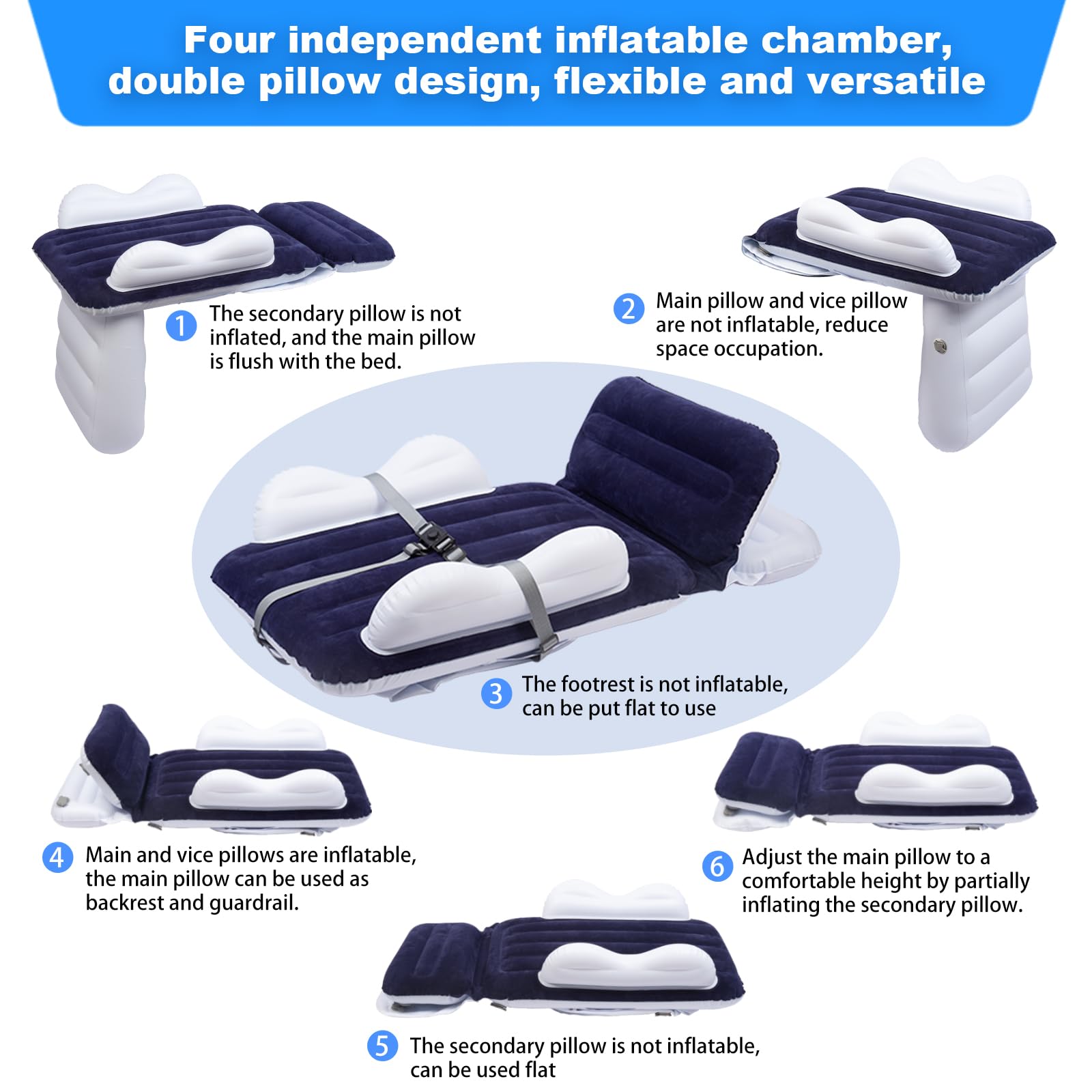 Inflatable Airplane Bed for Toddlers - Blue Kids Travel Bed with Safety Belt, Manual Pump & Carry Bag | Portable Toddler Air Mattress Fits Most Airplane Seats | Perfect for Long Flights, Road Trips & Sleepovers