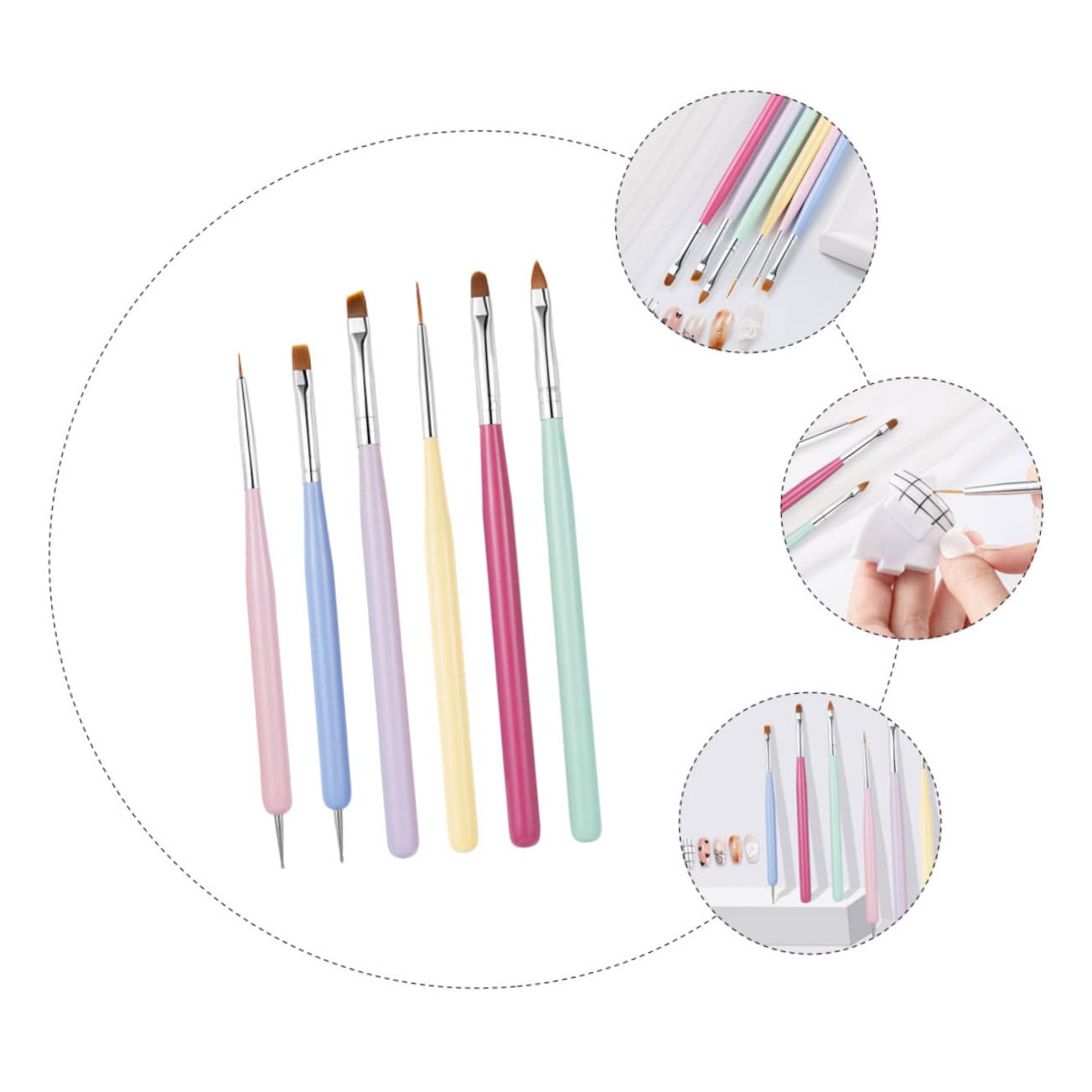 Beavorty 6pcs Wooden Handle Nail Art Brush Pens Set - Smooth Nylon Head Professional Nail Painting Tools for Gel Polish, Acrylic Nails & DIY Manicure at Home Salon