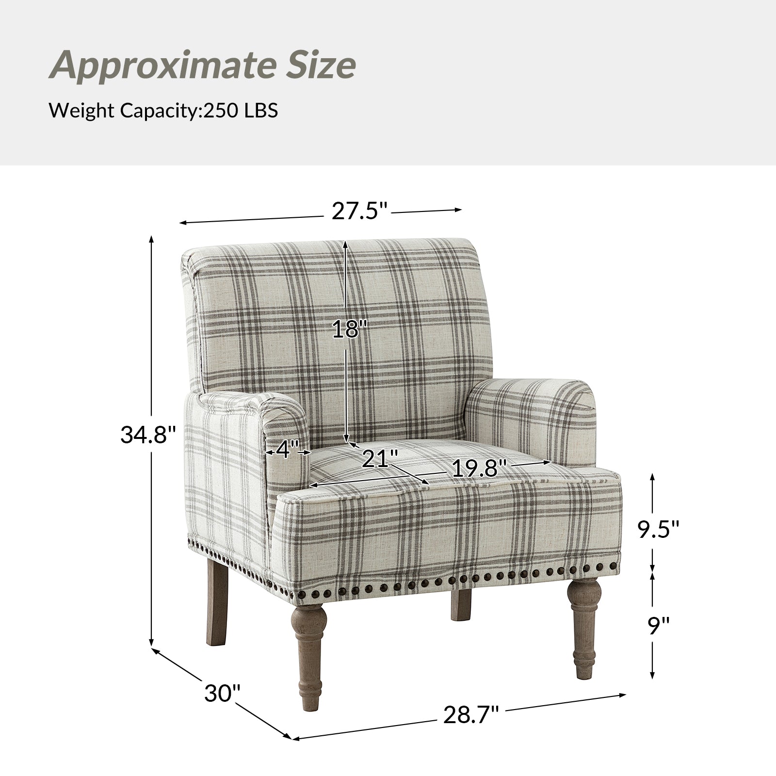 Tamsin Plaid Armchair with Nailhead Trim - Stylish Upholstered Accent Chair for Living Room, Office or Reading Nook - Perfect for Home Decor and Relaxation