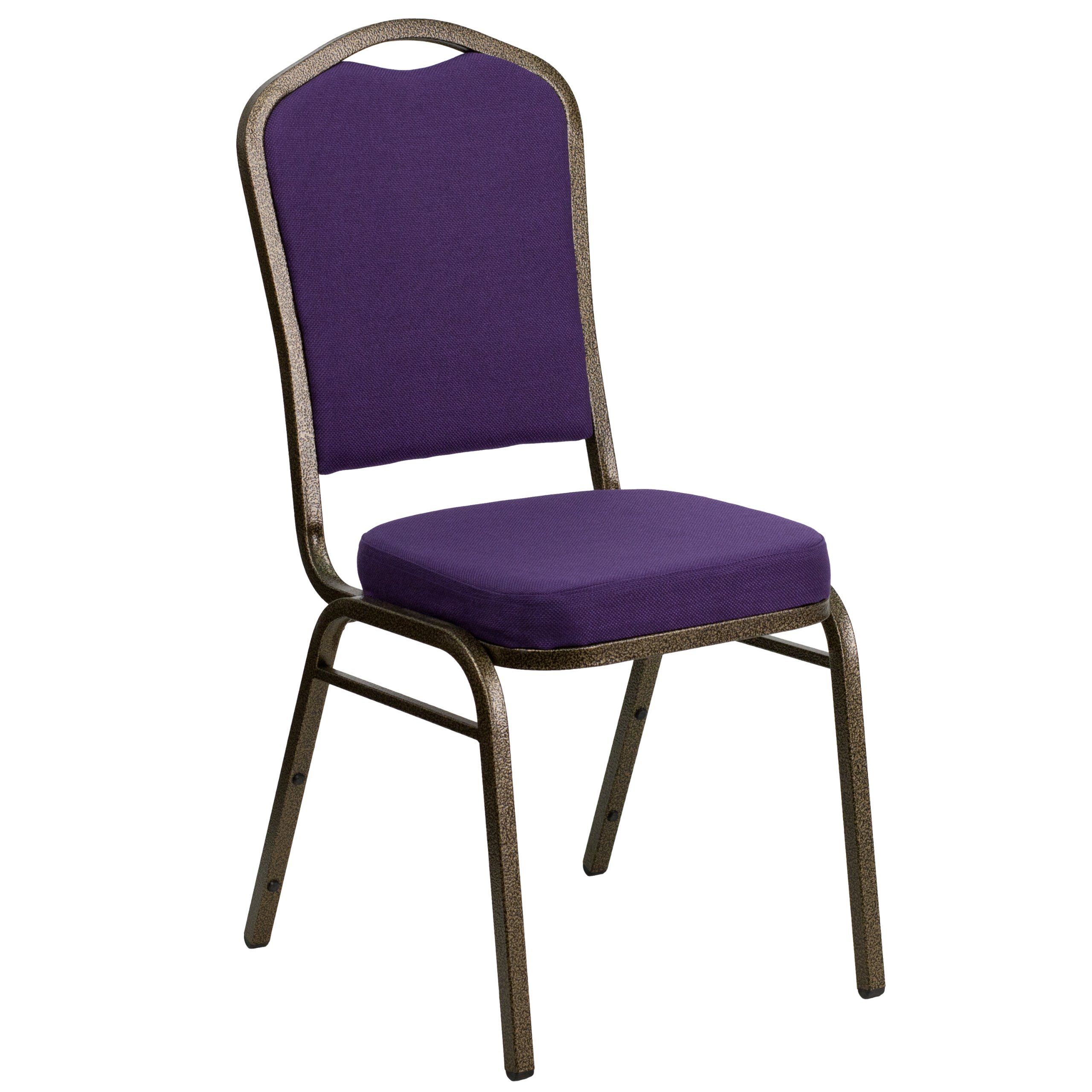 EMMA + OLIVER Crown Back Stacking Banquet Chair - Purple Fabric with Gold Vein Frame - Perfect for Weddings, Events & Home Dining Rooms