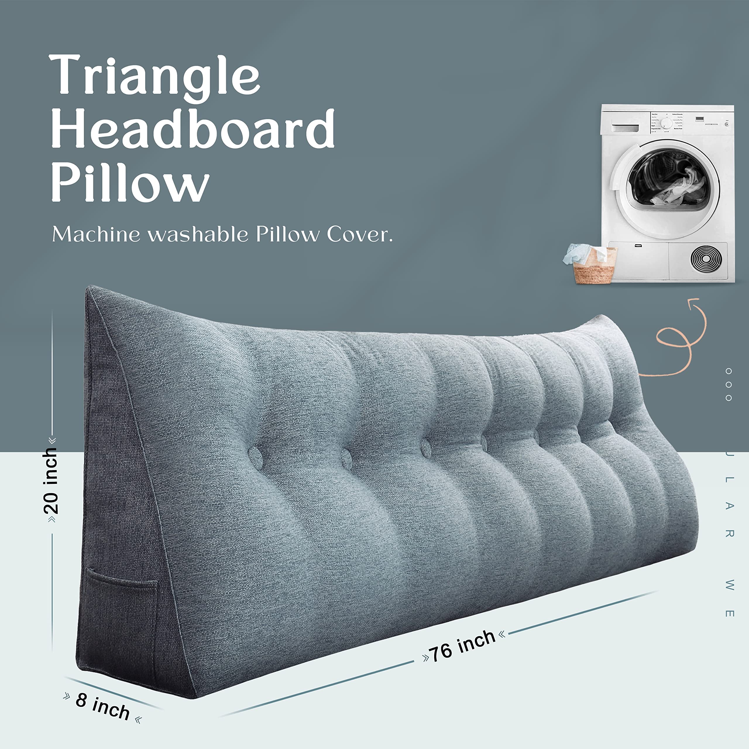 76 Inch Grey Linen Upholstered Triangular Headboard Wedge Pillow - Daybed & Bed Headboard Support, Lumbar Positioning Cushion for Reading, Relaxing & Gap Filling