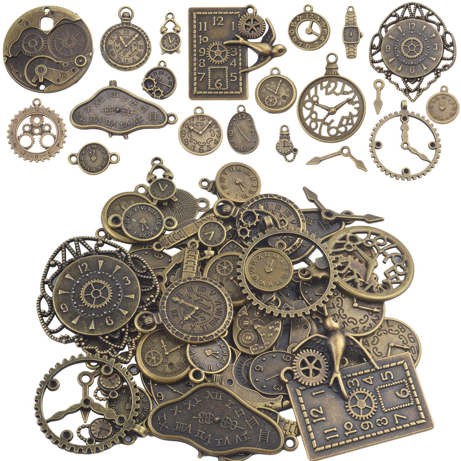 Steampunk Clock Face Charm Pendant - 100g Multi-Style Watch Dial & Gear Charms for DIY Jewelry Making - Perfect for Necklaces, Bracelets, and Craft Projects