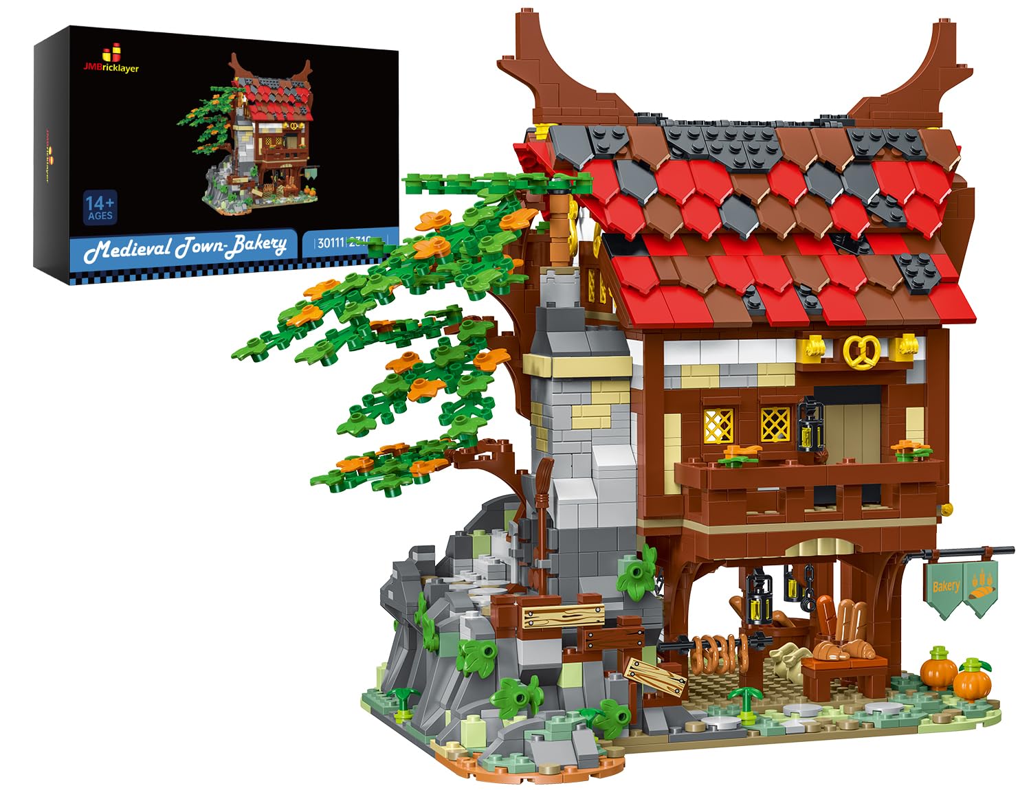 JMBricklayer Medieval Town Bakery Building Set 30111 - 1025pcs Modular House Kit for Adults, Creative Street View Architecture Model Toy | Perfect for Office Decor, Collectors Display & Stress Relief | Great Gift for Teens & Adults Who Love DIY & Medieval Scenes