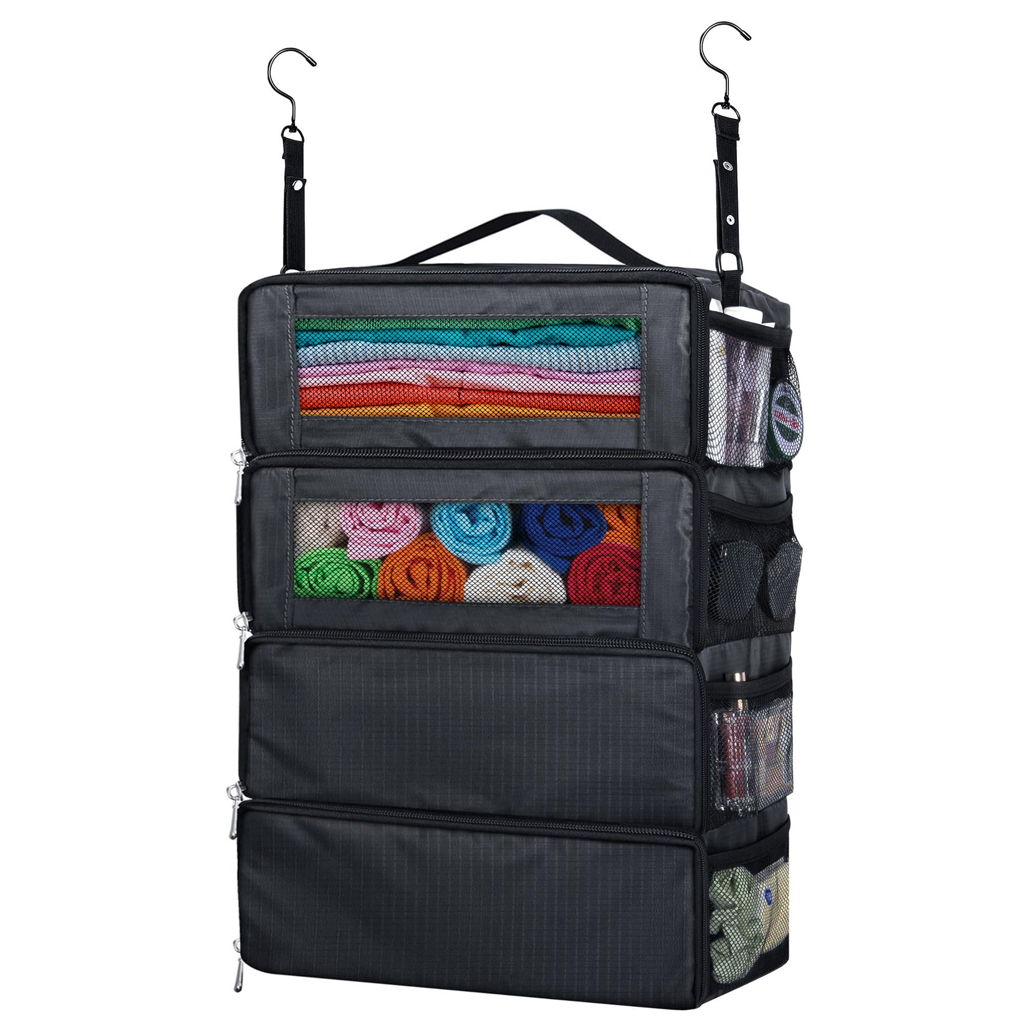 Hanging Travel Organizer for Suitcases - Portable Packing Cubes & Carry-On Luggage Organizer | Black Medium Size | Perfect for Air Travel, Cruise Vacations & Business Trips
