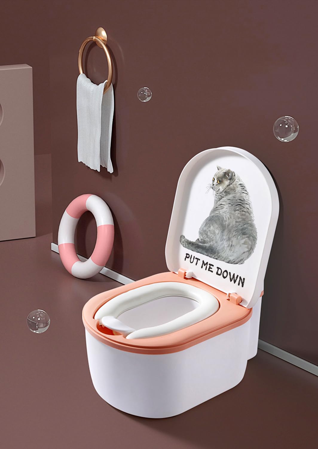 Funny Cat Toilet Lid Stickers - Waterproof Removable Vinyl Decals for Bathroom Decor, Kitty Animal Design, No Residue - Perfect for Bathroom, Washroom, Lavatory & Nursery Decoration