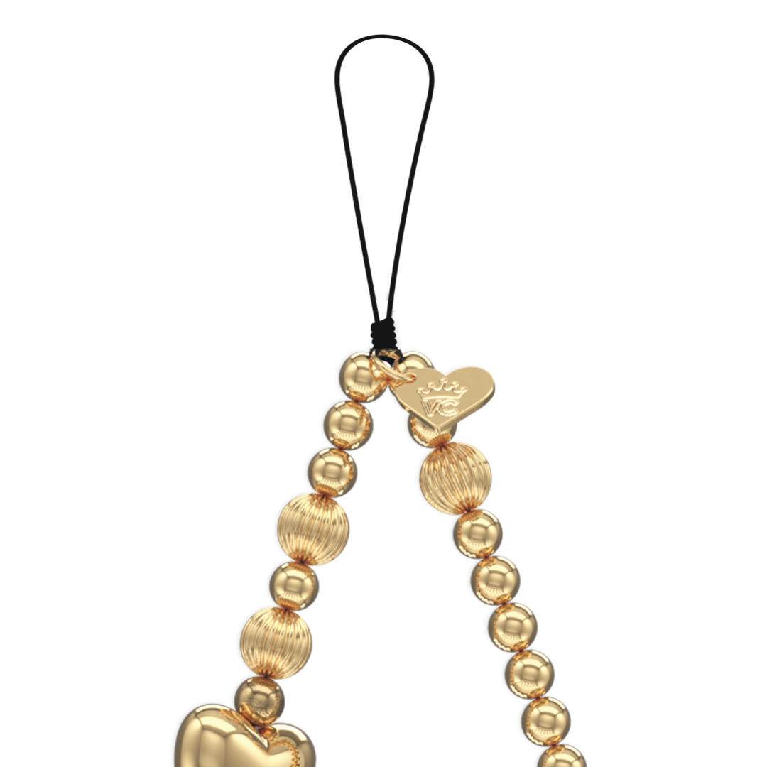 Gold Metallic Heart Phone Charm - Elegant Jewelry Accessory for iPhone Samsung Galaxy - Perfect Gift for Valentine's Day, Anniversary & Special Occasions
