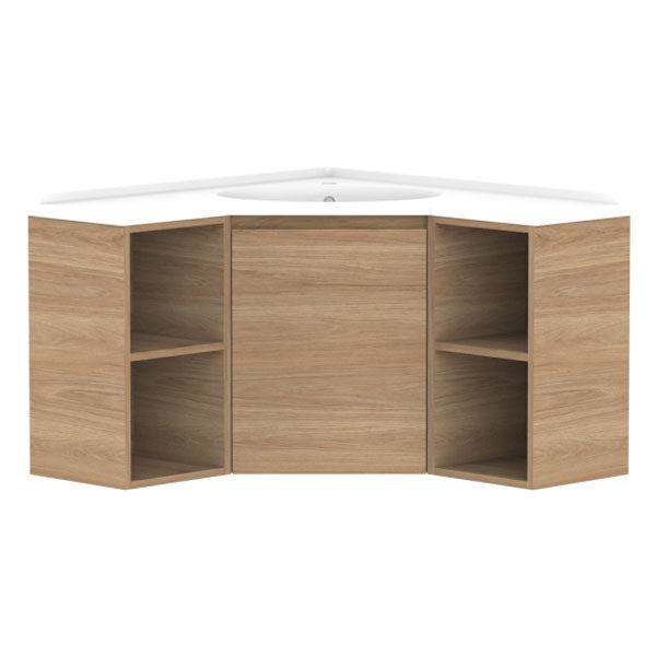 ADP Glacier Lite Corner Vanity with Cast Marble Top - Space-Saving Twin Wall Hung Bathroom Sink Cabinet for Small Bathrooms | Perfect for Apartments, Powder Rooms & Modern Home Decor