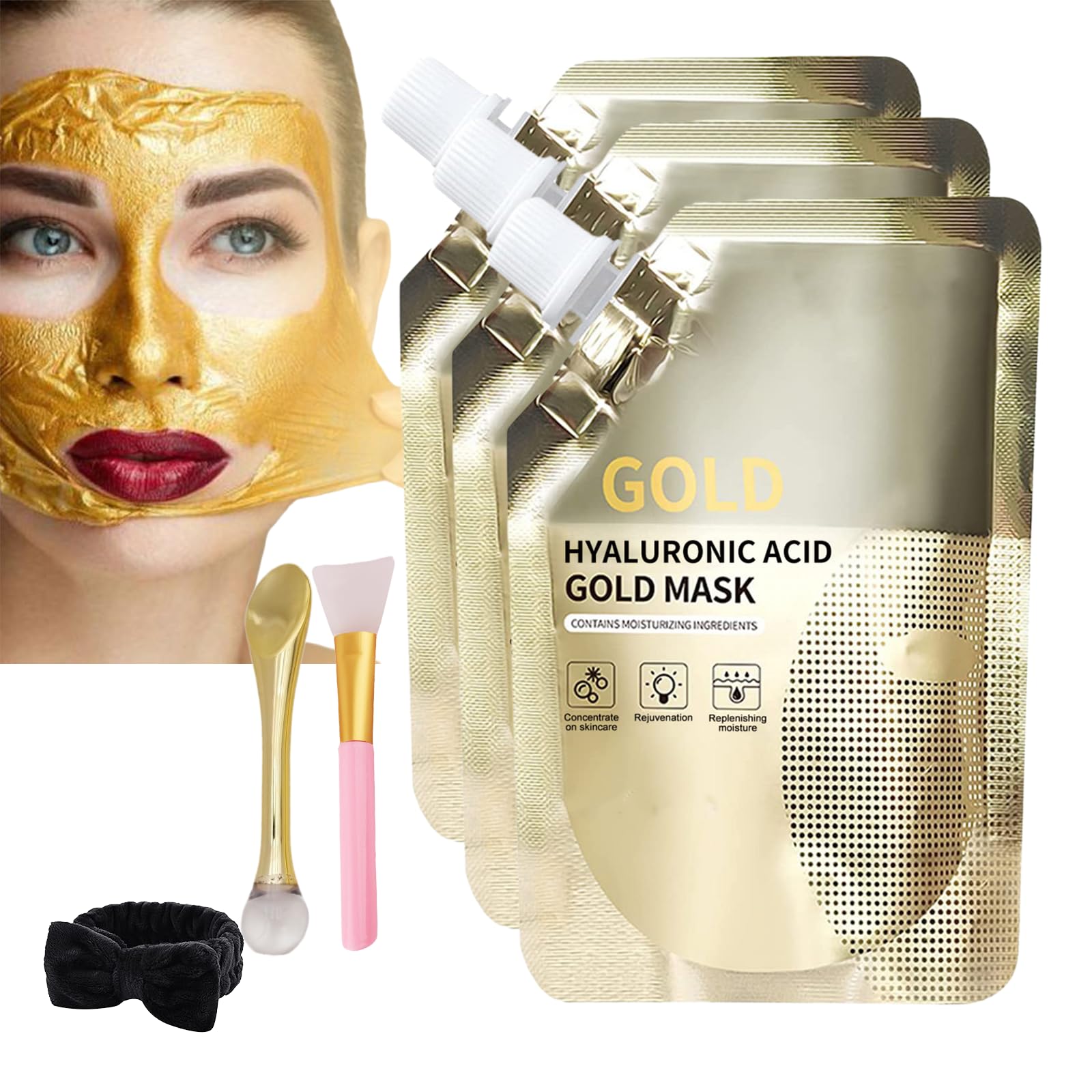 Retinol Snake Venom Gold Facial Peel Off Mask - Anti Aging & Wrinkle Reducing Treatment with Peptides - 3 Pack for Glowing Skin at Home Spa Night