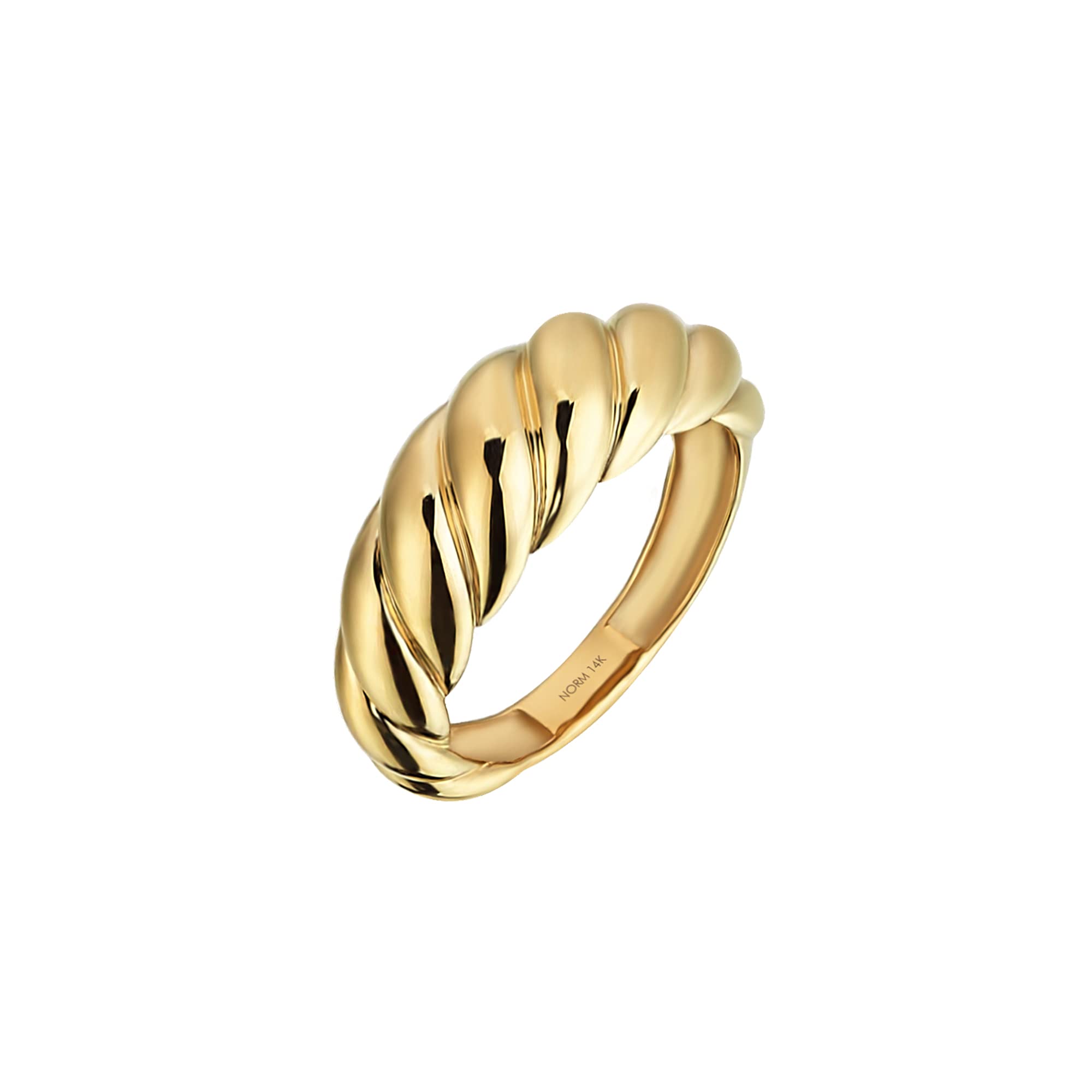 14K Solid Gold Croissant Ring for Women - Chunky Braided Dome Statement Ring | Trendy Real Gold Jewelry | Sizes 2-11 | Perfect for Everyday Wear, Parties & Gifts