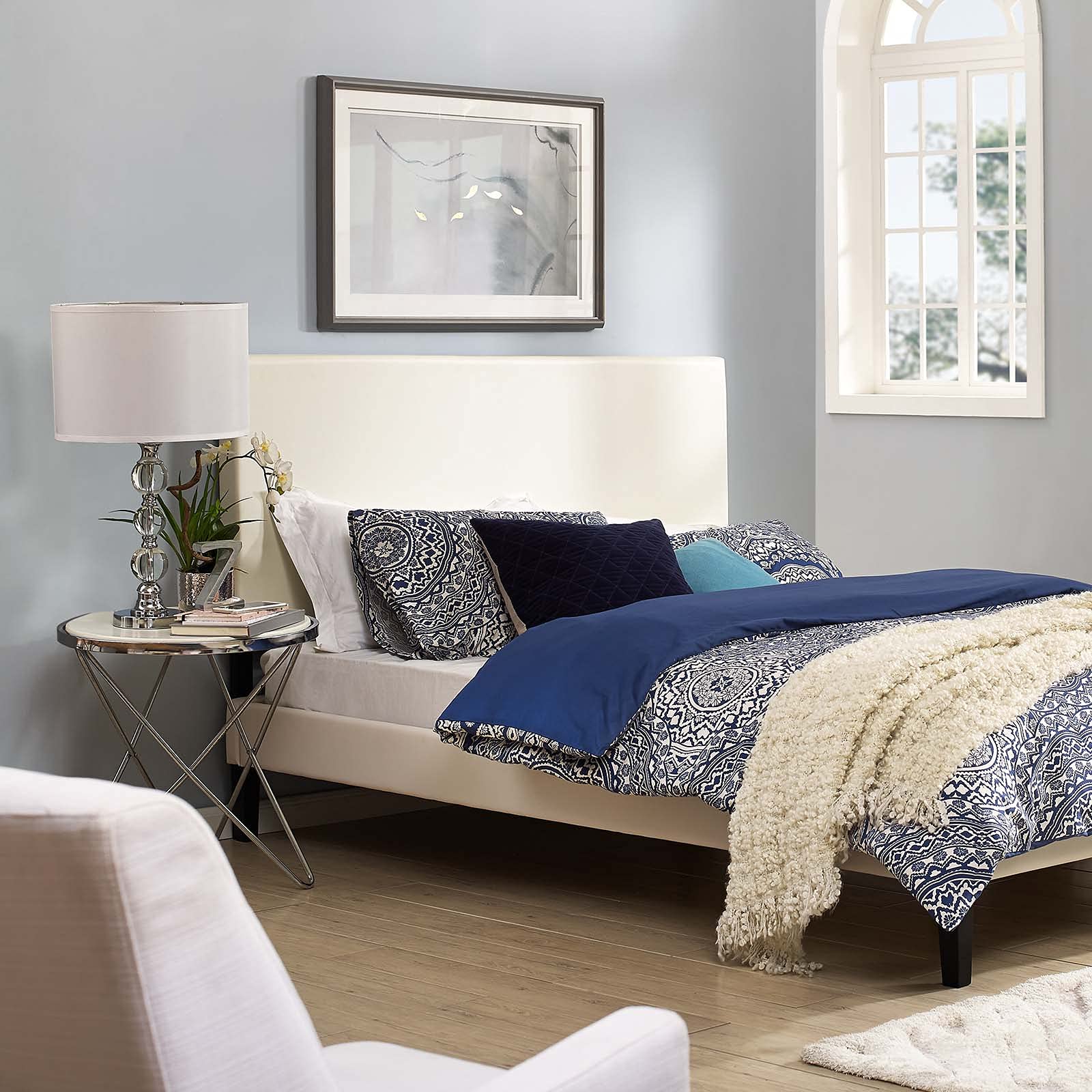 Modway Taylor California King Upholstered Faux Leather Headboard in White - Luxury Bedroom Decor for Modern Master Suites