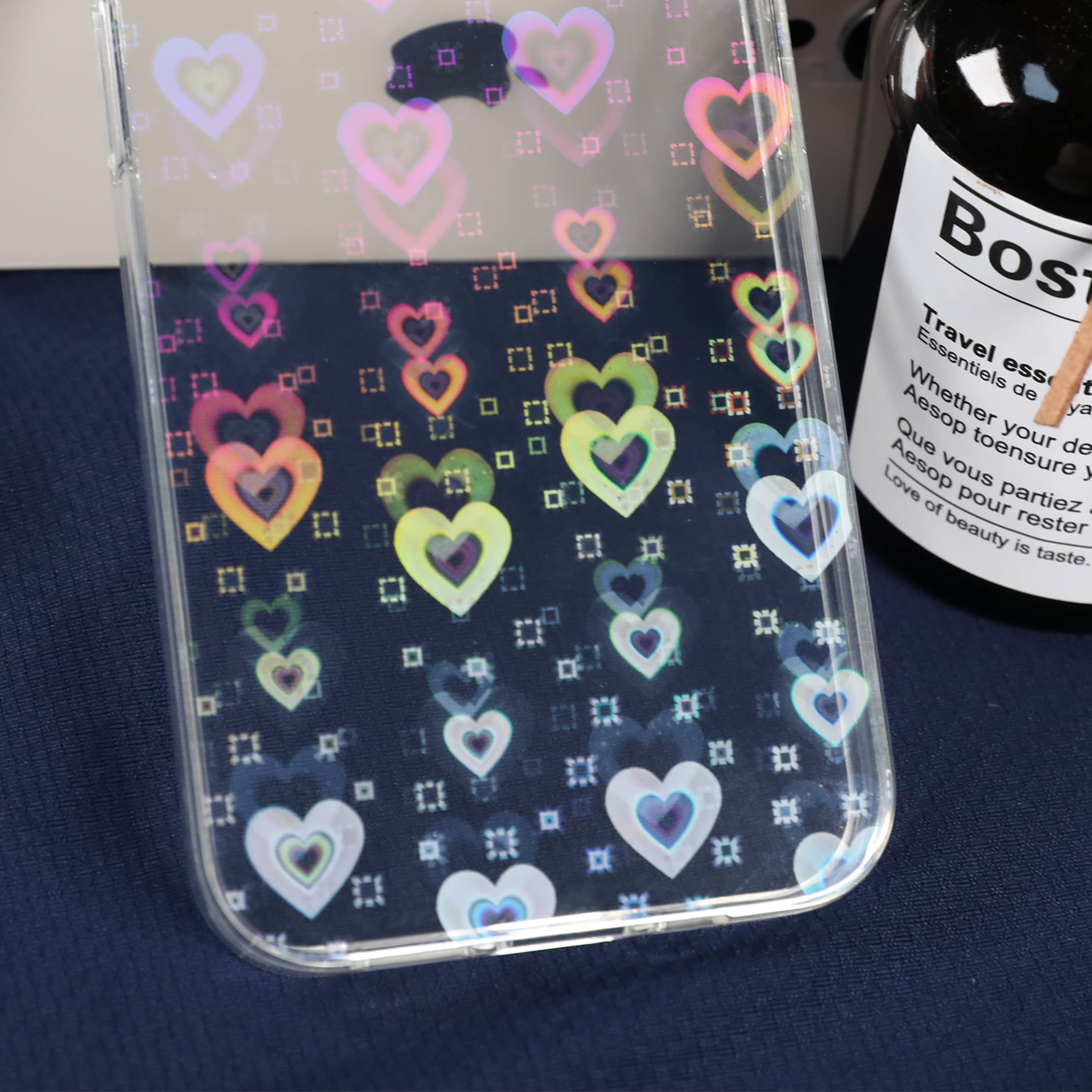MZELQ iPhone 13 Pro Max Case with Laser Bling Glitter Rainbow Heart Design - Luxury Crystal Phone Cover for Women & Girls + Screen Protector | Perfect for Everyday Use, Parties & Gift Giving