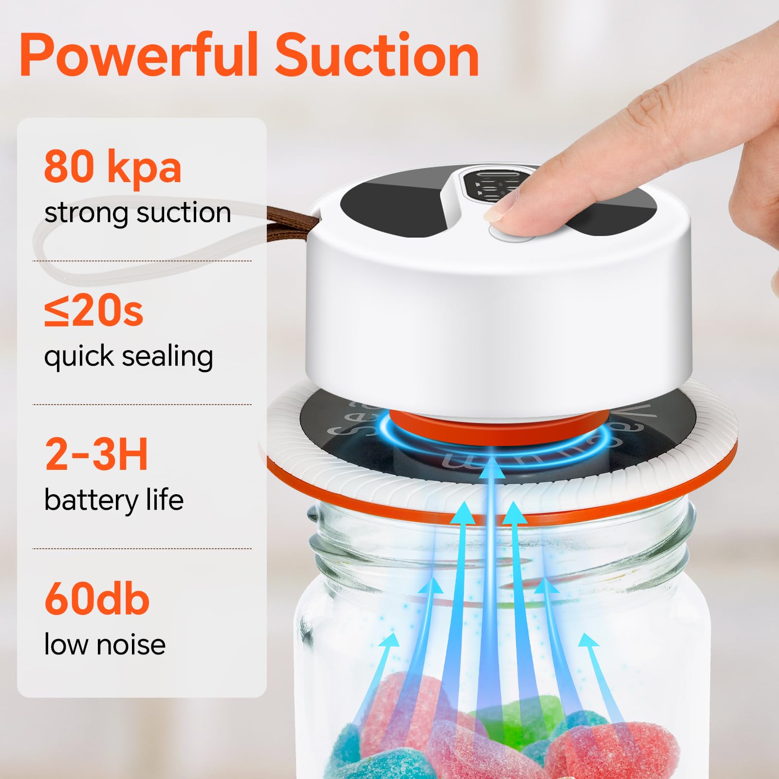 Automatic Vacuum Sealer Kit for Mason Jars - 20s Quick Seal, 80kPa Strong Suction, USB-C Rechargeable with Digital Display & 8 Reusable Lids - Perfect for Food Storage, Meal Prep, Wine Preservation, and Sous Vide Cooking