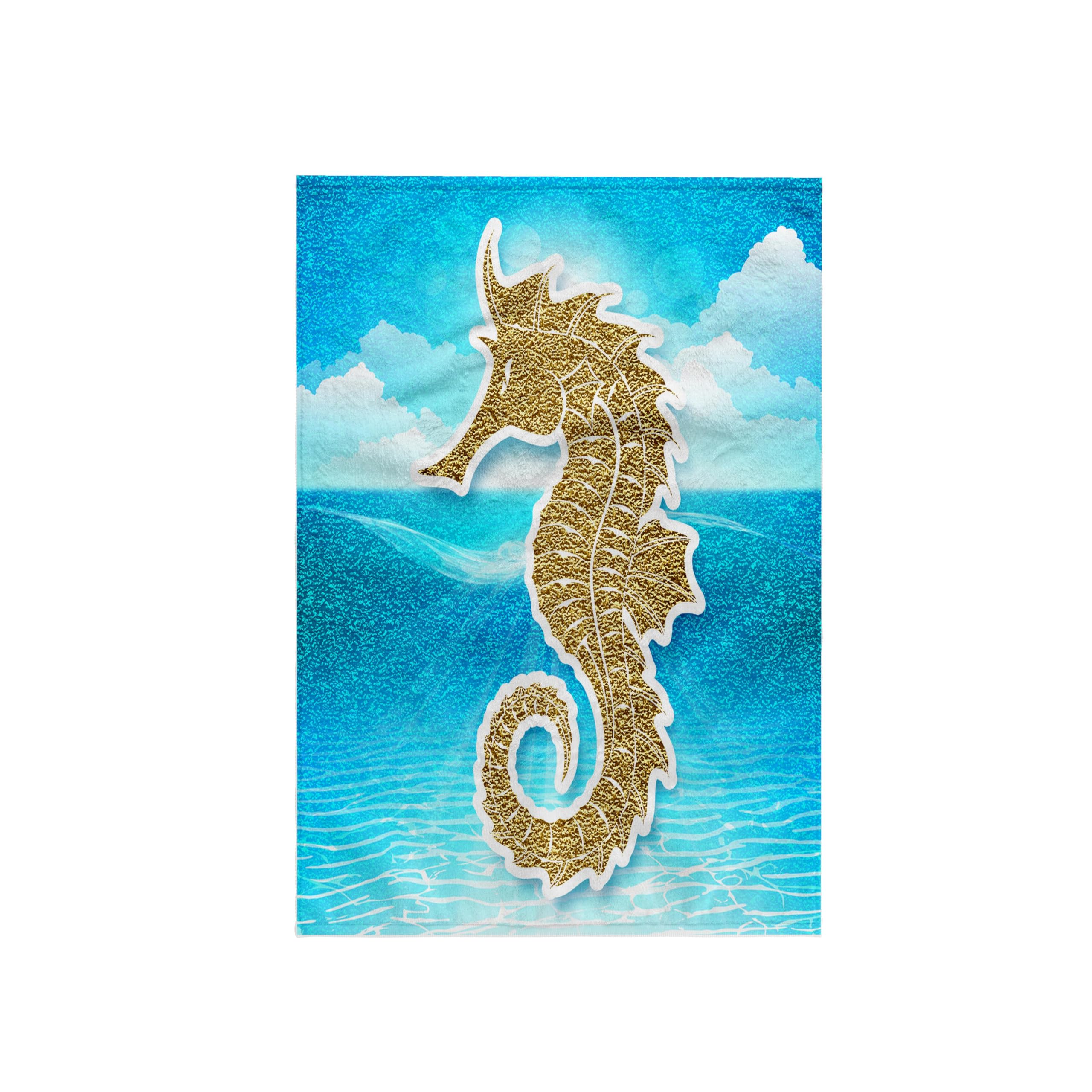 3D Rose Gold Glitter Seahorse Sunlit Ocean Tropical Scrapbook Style Bath Towel - 15