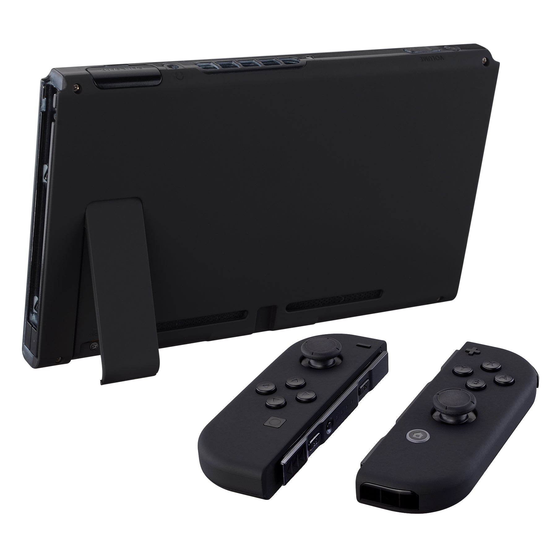 eXtremeRate Soft Touch Grip Back Cover Replacement Shell for Nintendo Switch Console & Joy-Con Controllers - Full Button Set, DIY Installation (Black, Model QP310) - Perfect for Gaming Comfort and Customization