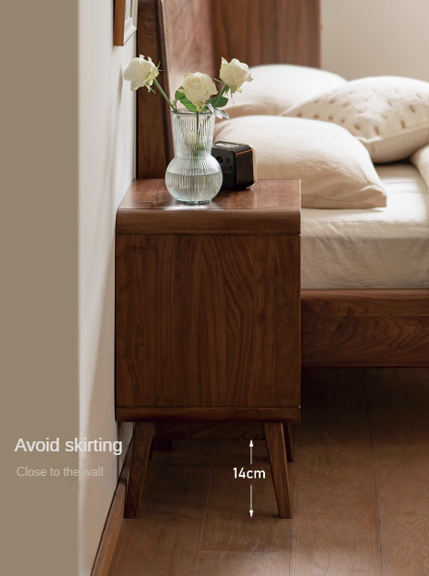 Black Walnut Solid Wood Modern Nightstand - Small Bedside Table with Storage Drawer for Bedroom, Living Room, or Office