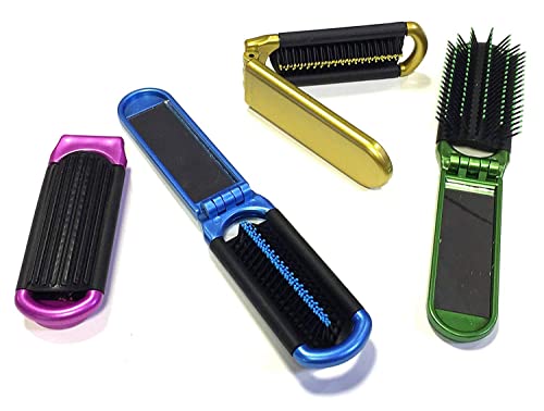 2-Pack ALAZCO Folding Hair Brush with Mirror - Travel, Gym, Purse Essential