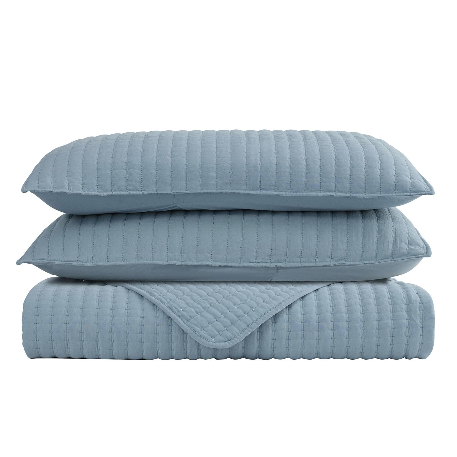 Petrichor Blue Queen Size Quilt Bedspread Set - Pre-Washed Lightweight & Breathable All-Season Comforter, Ultra Soft 3-Piece Bedding (90