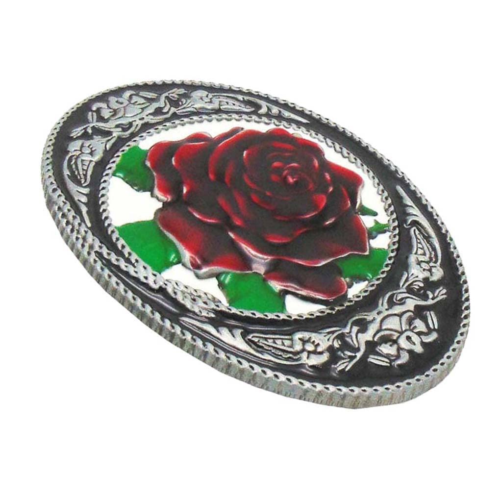 joyMerit Western Cowgirl Rose Red Fashion Metal Oval Belt Buckle - Stylish Western Accessory for Rodeo, Country Music Festivals & Cowgirl Outfits