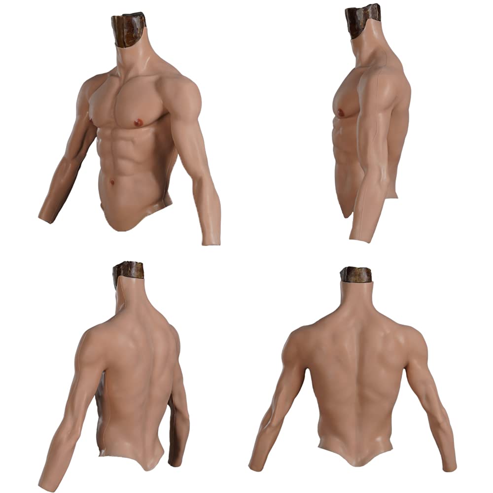 Realistic Male Silicone Muscle Suit with Arms - Fake Chest & Arm Muscles Vest - Soft Skin Texture for Cosplay, Halloween Costumes & Bodybuilding Photography