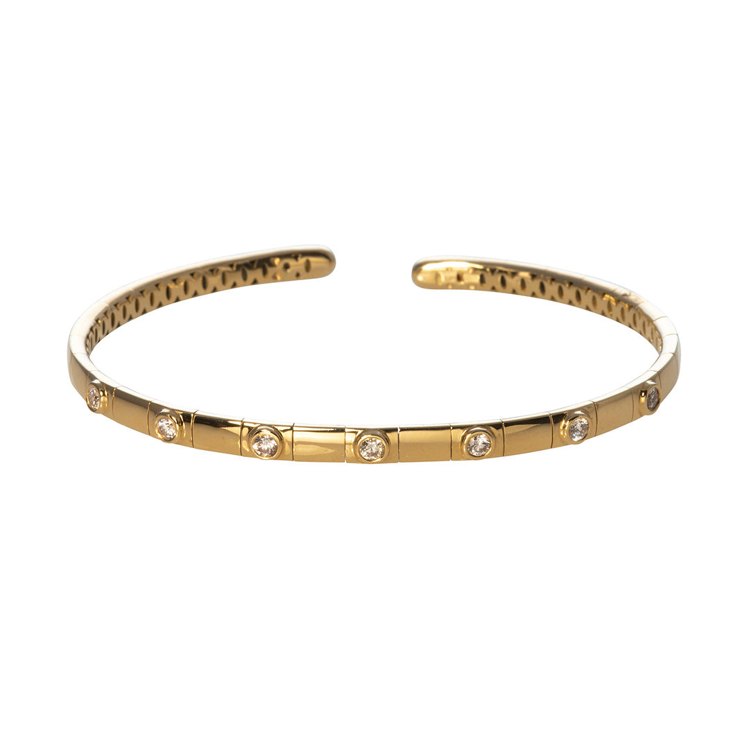 18K Yellow Gold Diamond Flexible Cuff Bangle Bracelet for Women - Elegant Jewelry Gift for Anniversary, Wedding & Special Occasions