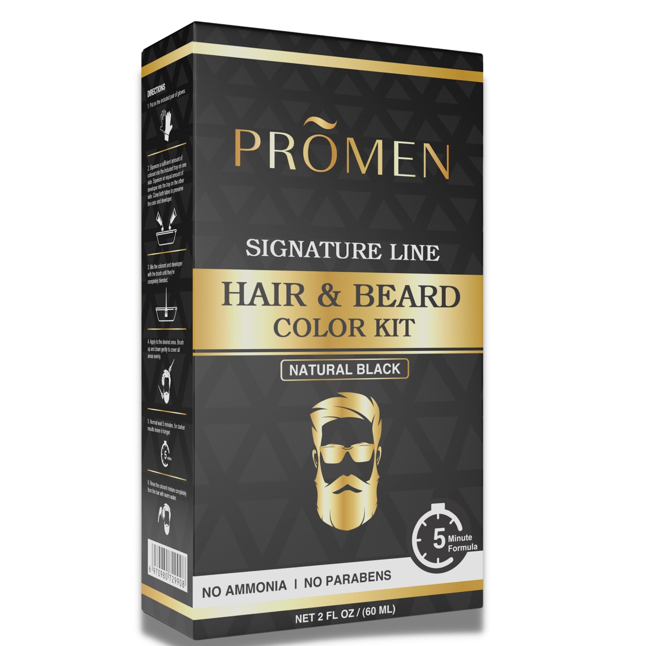 BEMEN Hair & Beard Color Kit for Men - 5-10 Minute Mustache & Hair Dye - Easy Application, No Stain, Long-Lasting Shine - Natural Black Beard Color | Perfect for Home Use, Touch-Ups, and Professional-Looking Results