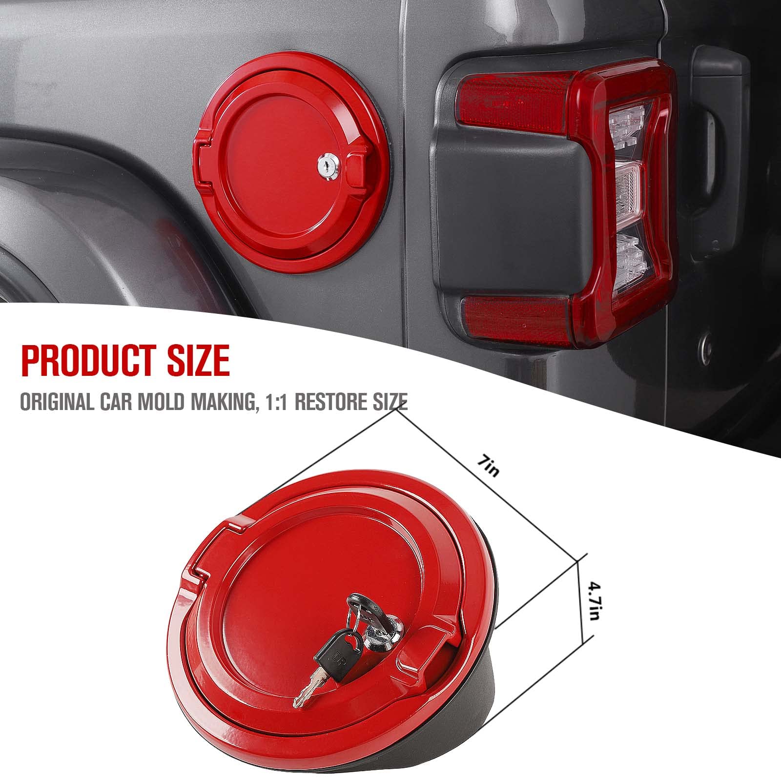 JeCar Locking Fuel Filler Cover - Aluminum Alloy Gas Tank Door Security Accessory for 2018-2023 Jeep Wrangler JL & Unlimited (Red) | Anti-Theft Protection & Off-Road Adventure Upgrade