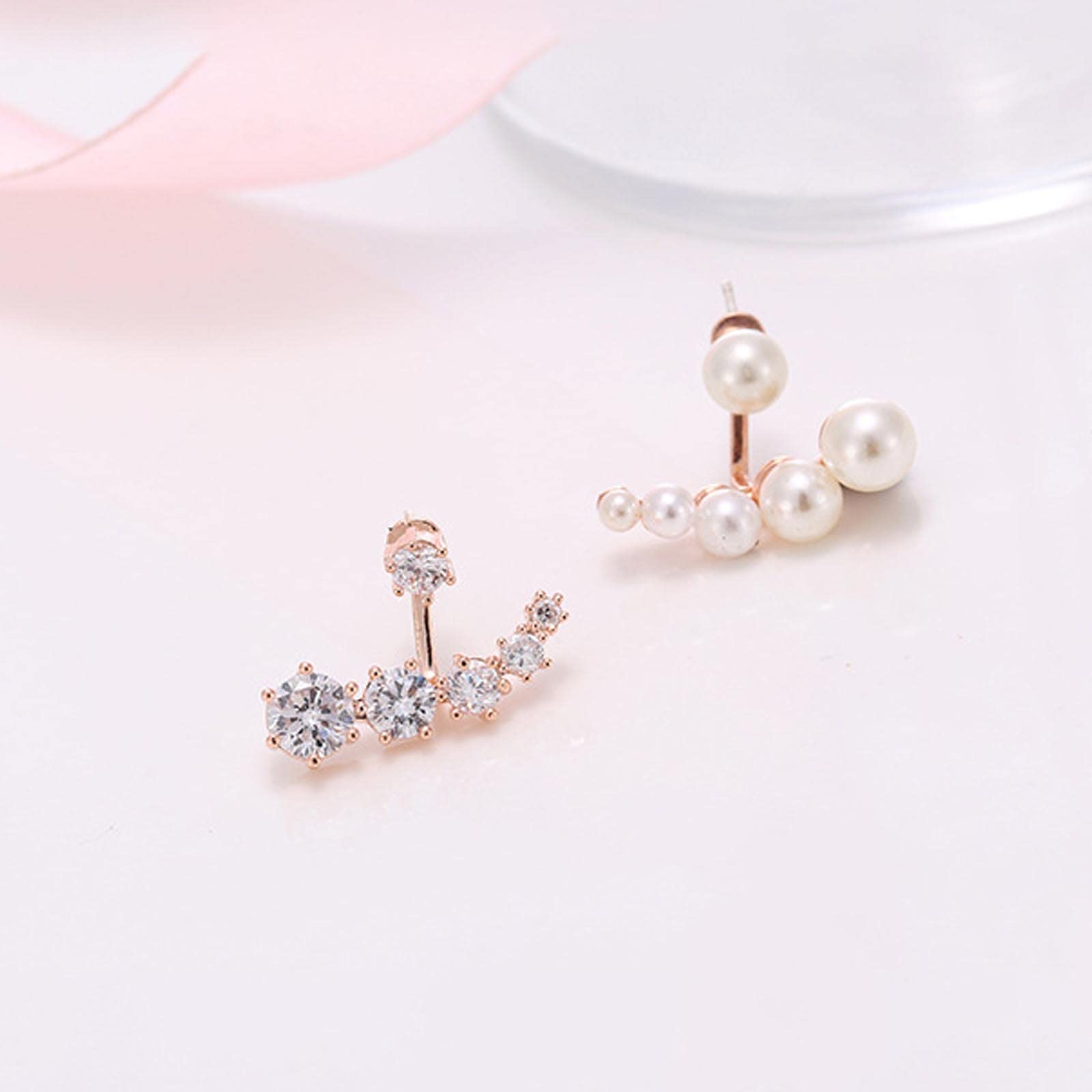 Boho Pearl Crystal Ear Jacket Earrings - Gold Crystal Ear Climber CZ Rhinestone Front & Back Earrings - Bohemian Mismatched Jewelry for Women | Perfect for Parties, Weddings & Everyday Boho Fashion