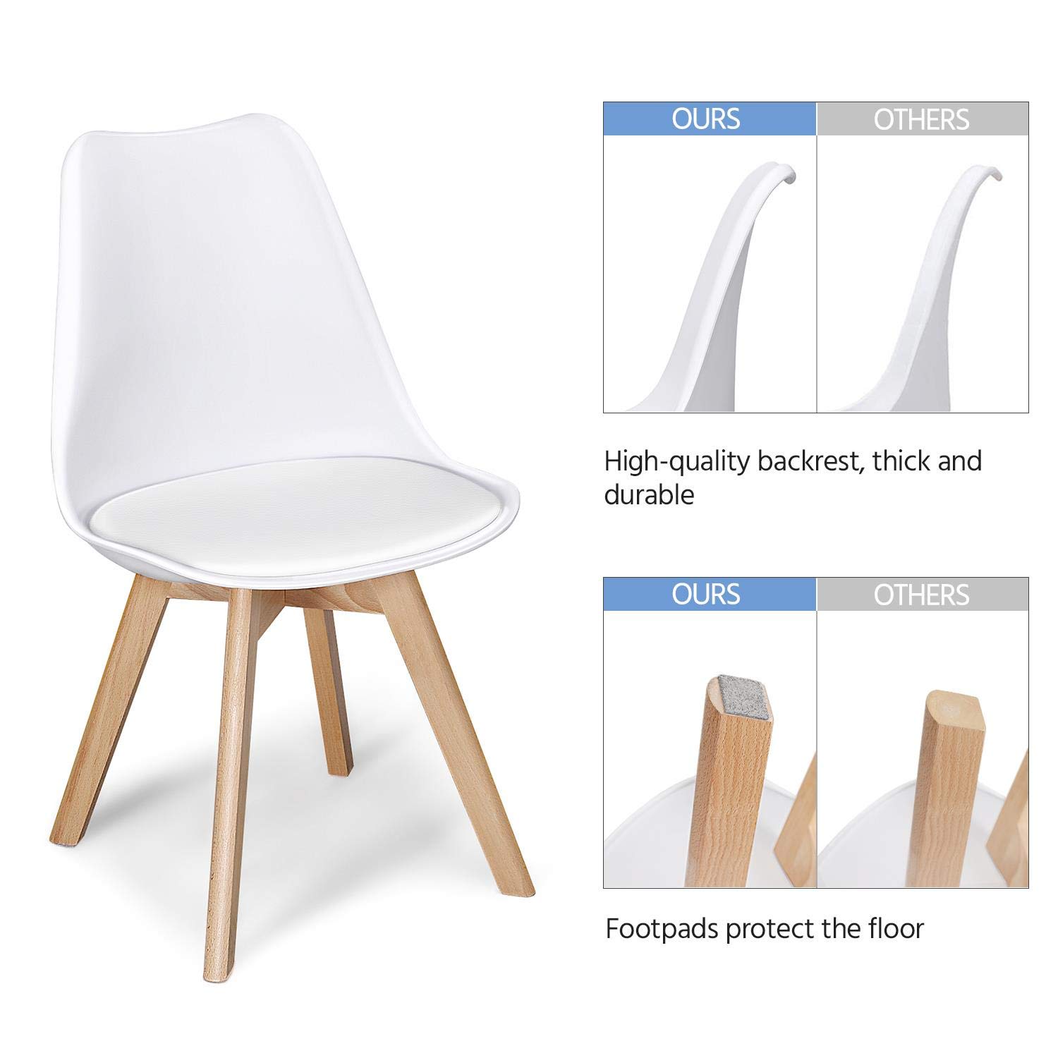 Yaheetech 4-Piece Modern Upholstered Dining Chairs Set with Soft Padded Seat, Beech Wood Legs - White DSW Eiffel Inspired Accent Chairs for Home, Restaurant & Office Use