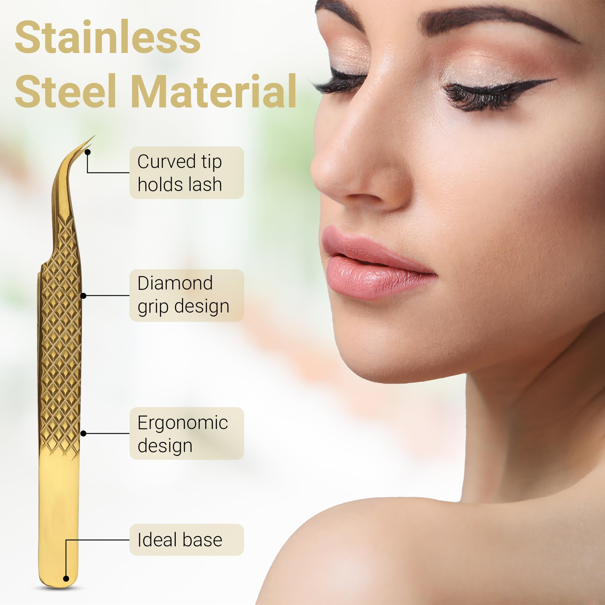 3 PCS Professional Stainless Steel Eyelash Extension Tweezers Set - Volume, Classic & Pointed Lash Tweezers for Perfect Lash Extensions | Premium Lash Tools for Salon & Home Use | Durable Gold Finish (Great for Beginners & Professionals)